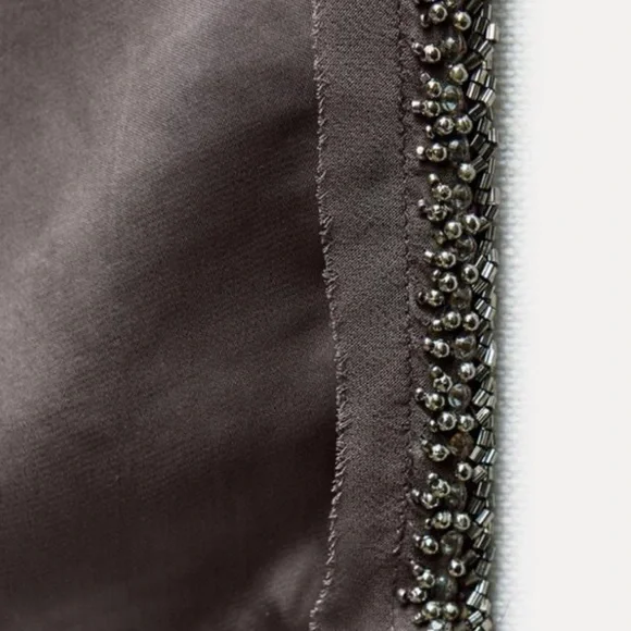 ZARA WOMAN EMBROIDERED GRAY SATIN EFFECT PANTS ZW COLLECTION SIZE XL NWT - Picture 5 of 9